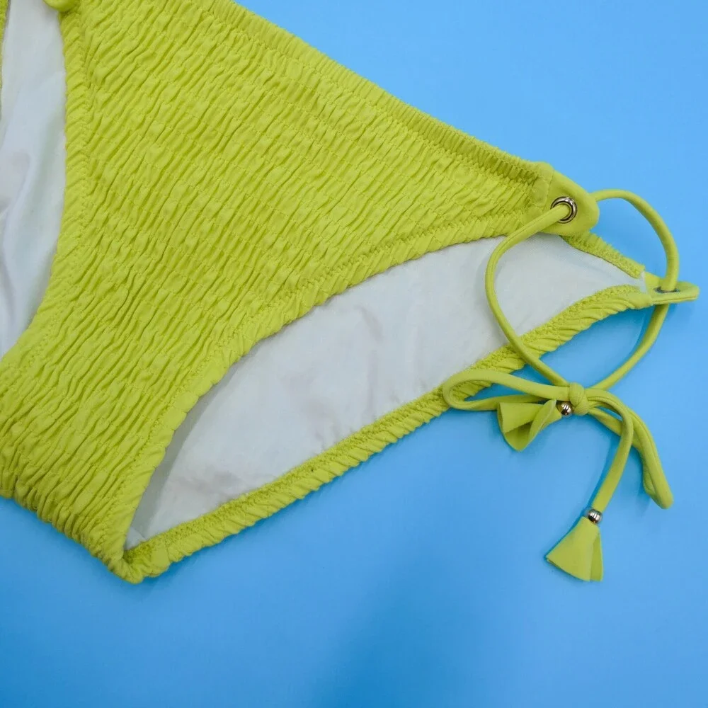 Victorias‎ Secret Large Bikini Bottom Yellow Side Tie Brazilian Swim Tassled New